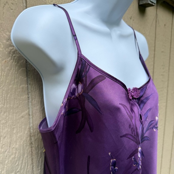 Vintage Angelique Lingerie Purple Floral Strap Polyester Mini Short Slip Dress M - Picture 4 of 9
